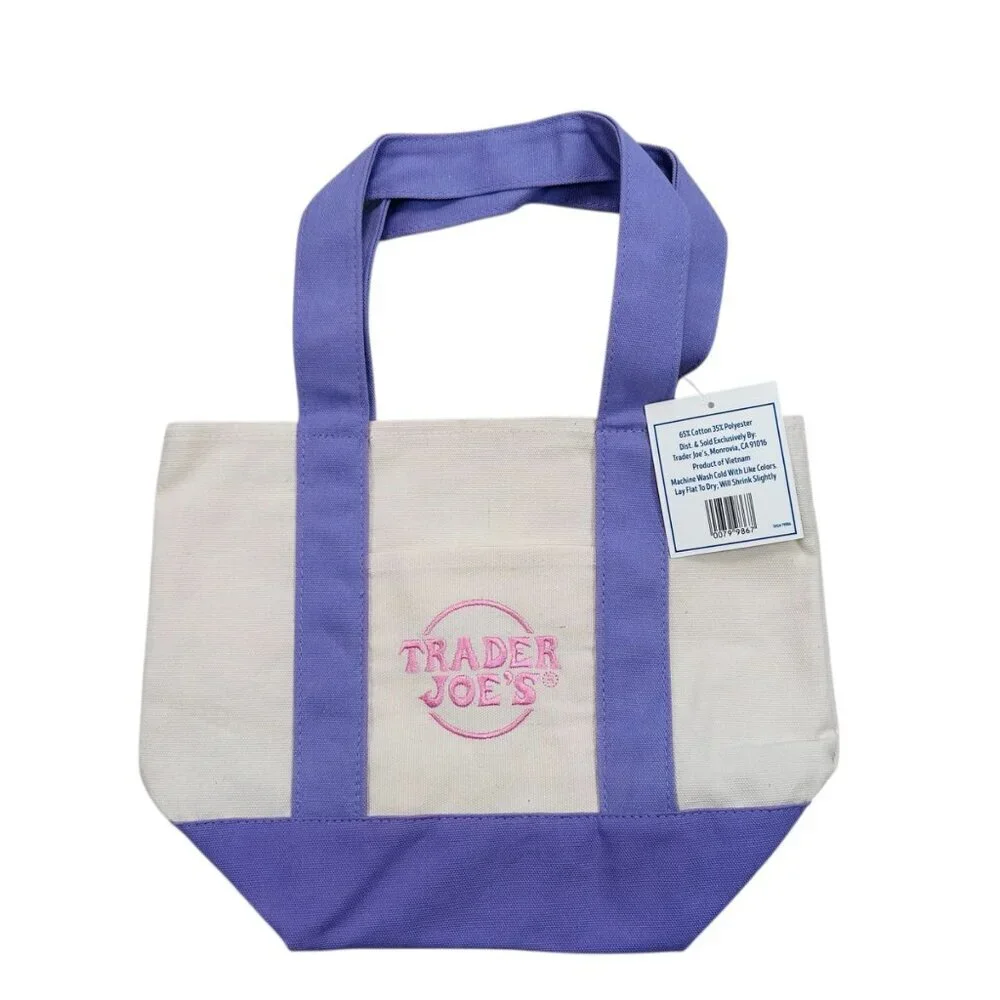 Trader Joe’s Canvas Mini Pastel Tote Bag Spring 2026 Limited Edition Pockets